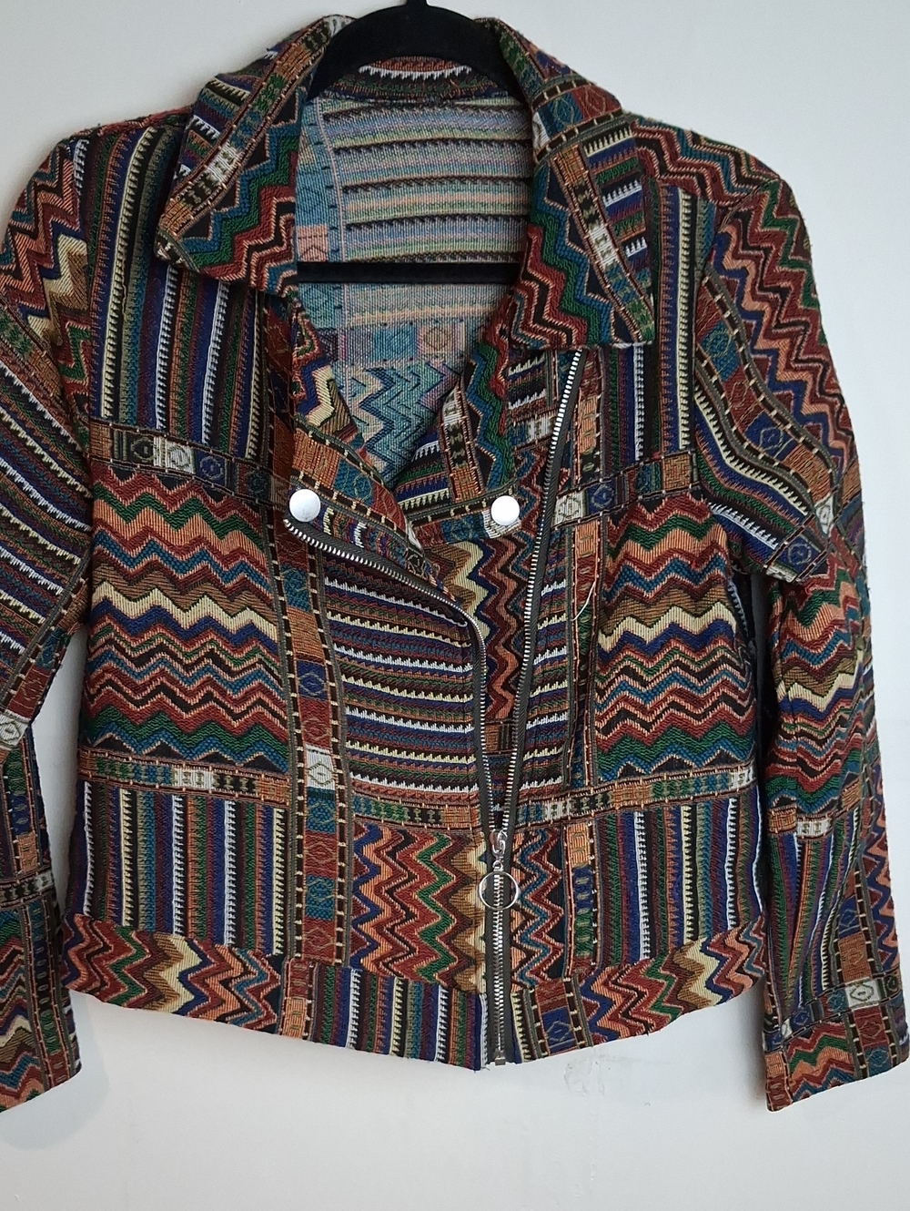 Women's Multicolor Patterned Jacket - Boho Zip Moto